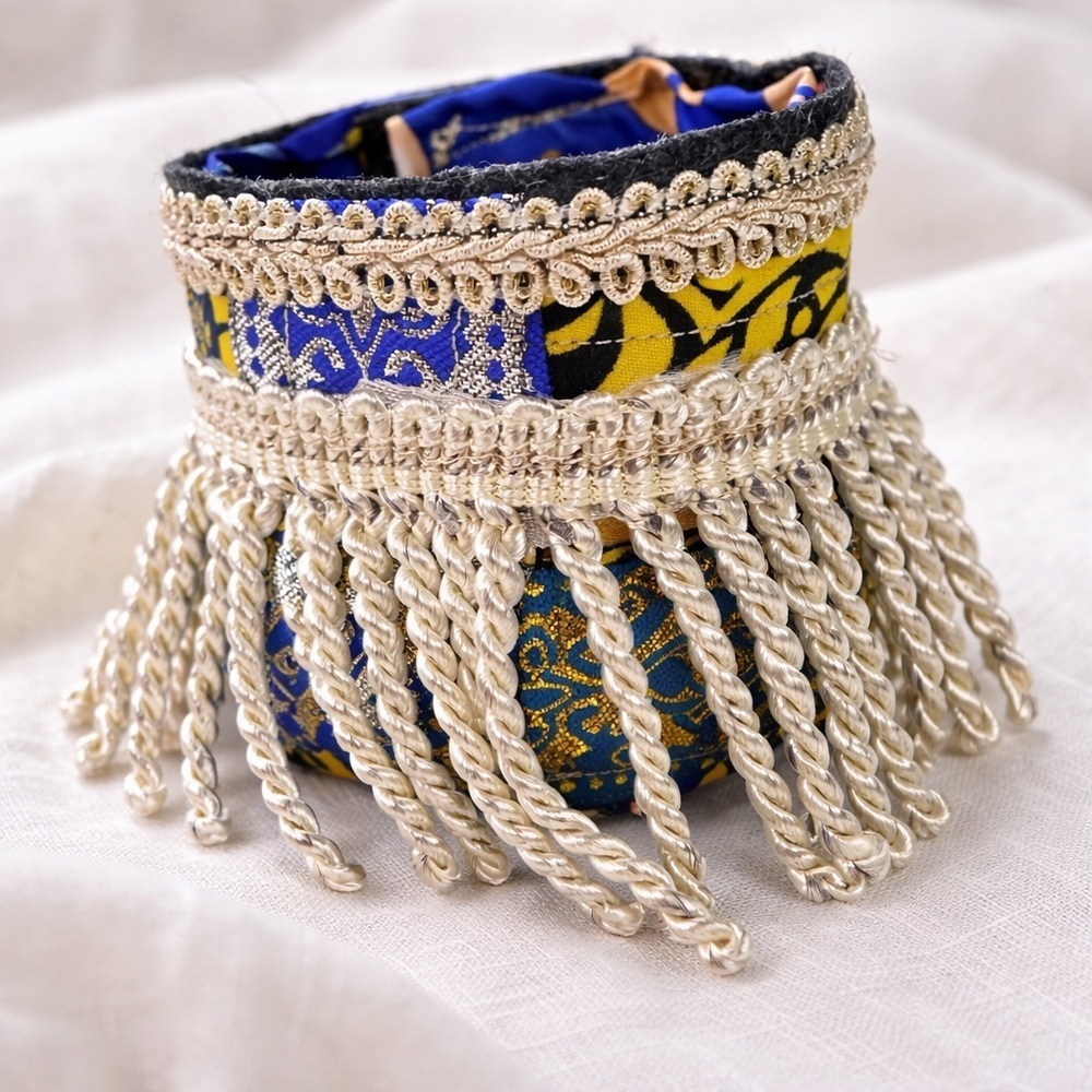 RUBYRUDI Cuff Bracelet Handcrafted OOAK Fabric Embellished Artisan Wearable Art